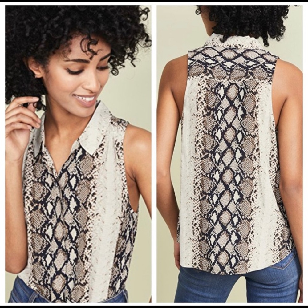 JOIE Branka Snakeskin Print Button Down Sleeveless Top